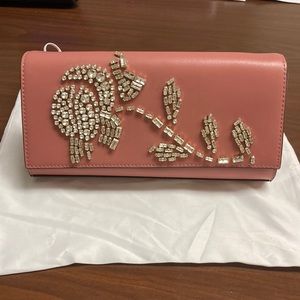 Michael Kors Bellamie Crystal Embellished Clutch / Crossbody rose leather